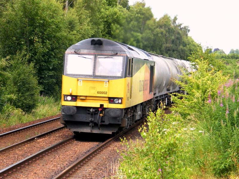 60002 @ Gleneagles - 07 July 2018: '6Z31' Inverness to Oxwellmains, empty cement freight, powering south. Photo of 60002 @ Gleneagles - 07 July 2018