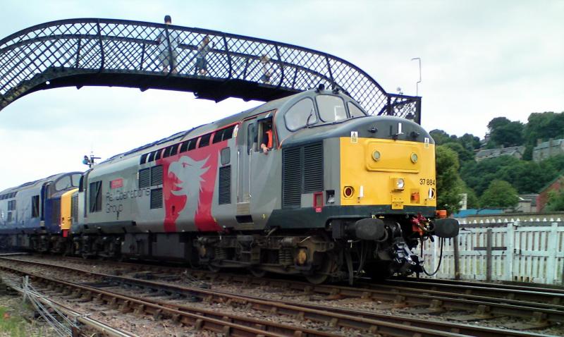 2 x 37 = ?: 37884 takes the lead on a double headed afternoon train to Manuel on 15 July 2018, 37703 on train. The ROG Tightlock coupler can be seen here. Photo of 2 x 37 = ?