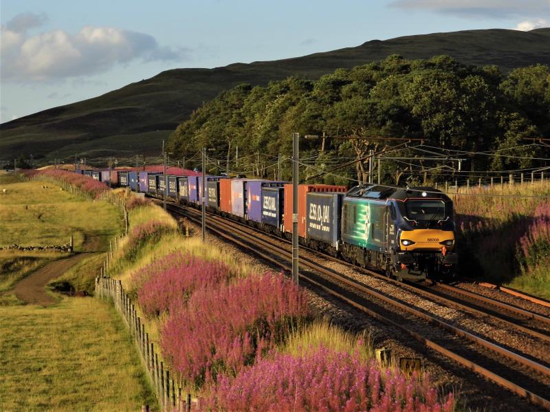 88008 4M48 Wandel: 88008 heads the 4M48 1854 Mossend- Daventry intermodal at Wandel on 08/08/18 Photo of 88008 4M48 Wandel