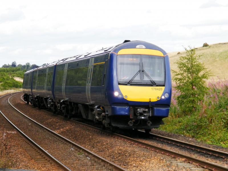 170420 @ Gleneagles - 11 August 2018: '1T88' Dundee to Glasgow Queen Street, in plain blue Photo of 170420 @ Gleneagles - 11 August 2018