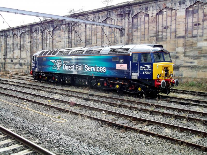 57307 at Carlisle: DRS Operated Thunderbird 57307 waits at Carlisle for its next turn of duty on Saturday 11th August 2018 Photo of 57307 at Carlisle