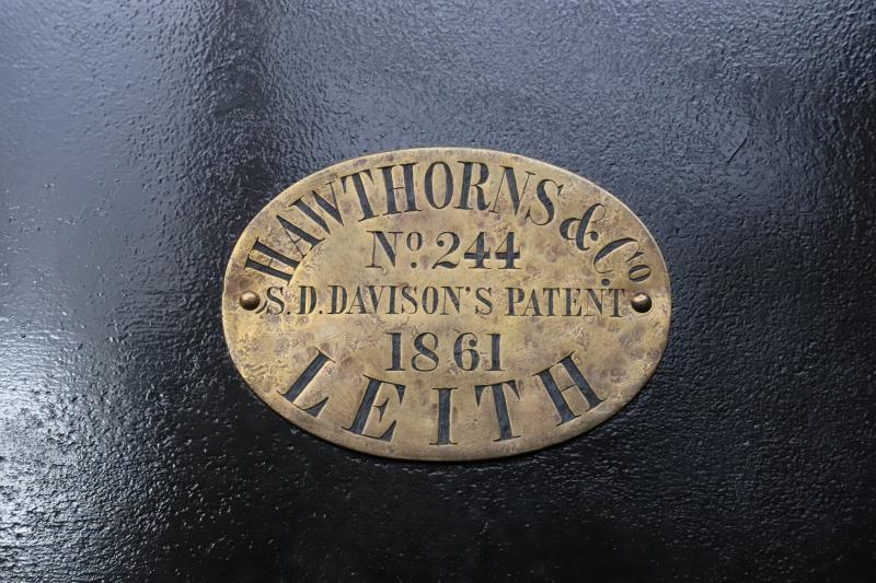 Ellesmere built 1861 works plate: Works plate Hawthorns & Co No 244 S D Davison's Patent built 1861 in Leith Photo of Ellesmere built 1861 works plate