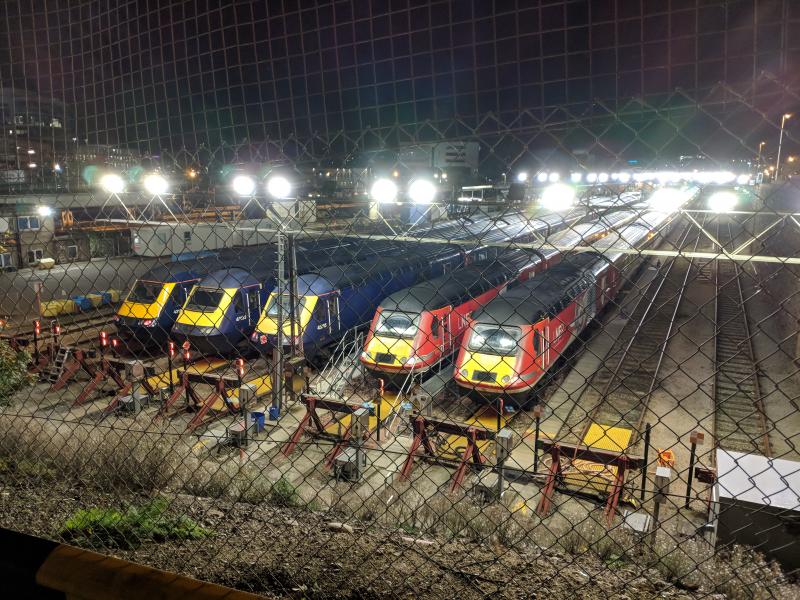 Aberdeen Clayhills HSTs : A line-up of five HST sets at Clayhills in the early morning of Tue 23 Oct 2018.
Before October 2018, it must have been a long time (if ever) since 5 HST sets have been stabled at Clayhills. Photo of Aberdeen Clayhills HSTs