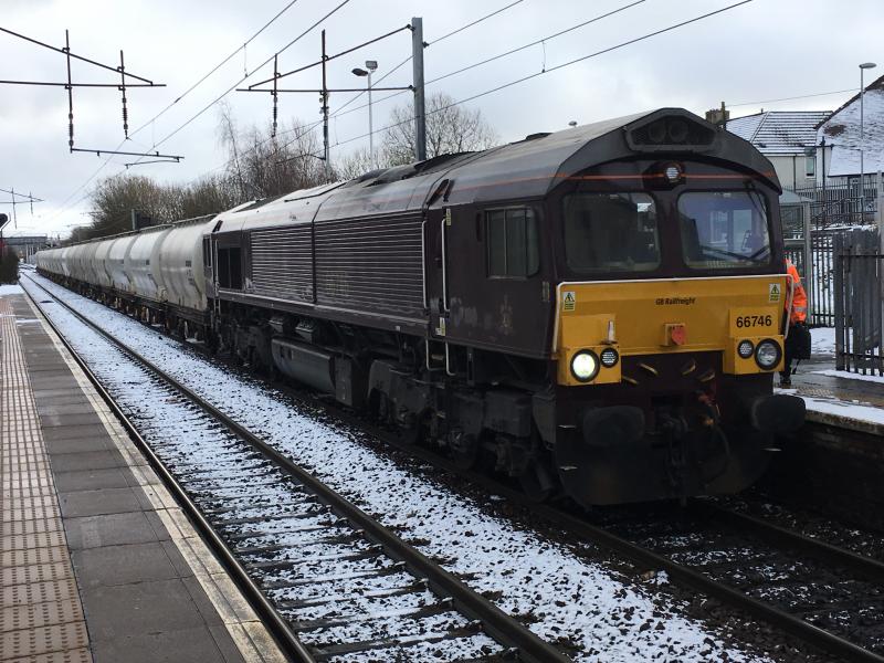 66746: Sitting at Holytown working 6S45 North Blyth - Fort Bill Alcans on 22/01/2019. Photo of 66746