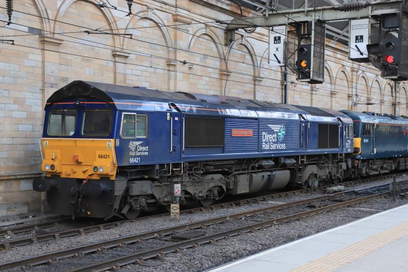 66421: 66421 stabled next to 92014 in Waverley on 09/02/2019 Photo of 66421