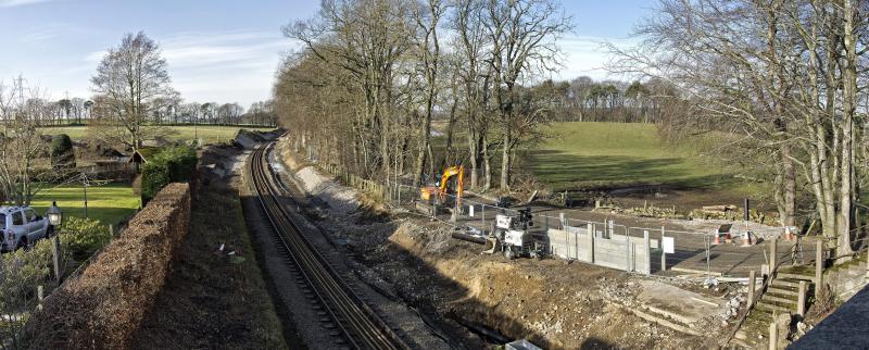WIP KINALDIE STN LOOKING TO INVERURIE 15.2.19.jpg: PREPARATORY WORK FOR THE DYCE-INVERURIE REDOUBLING SEEN AT THE SITE OF KINALDIE STATION. Photo of WIP KINALDIE STN LOOKING TO INVERURIE 15.2.19.jpg