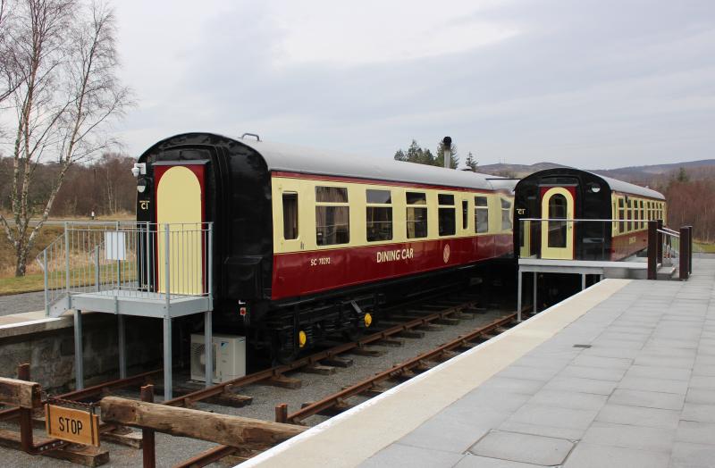 4Cep carriages at Grantown-on-Spey : 4Cep (class 411) trailer coaches 70292 and 70531 at the Highland Heritage and Community Centre at the former Grantown-on-Spey East station, 25 February 2019 Photo of 4Cep carriages at Grantown-on-Spey