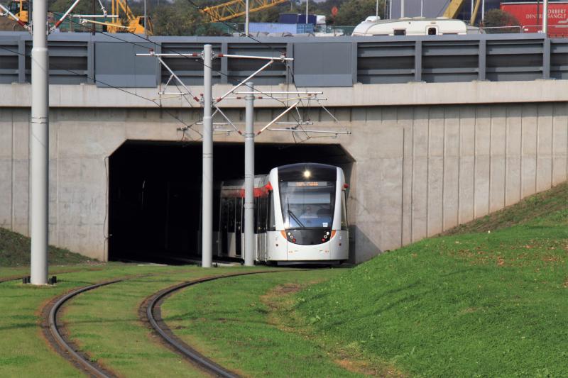 Tunnel under the A8 at The Gyle: There is insufficient space for a Doubledeck tram as te distance from the top of the tunnel to the road surface as the road leads to an underpass under the jct with the City bypass. Photo of Tunnel under the A8 at The Gyle