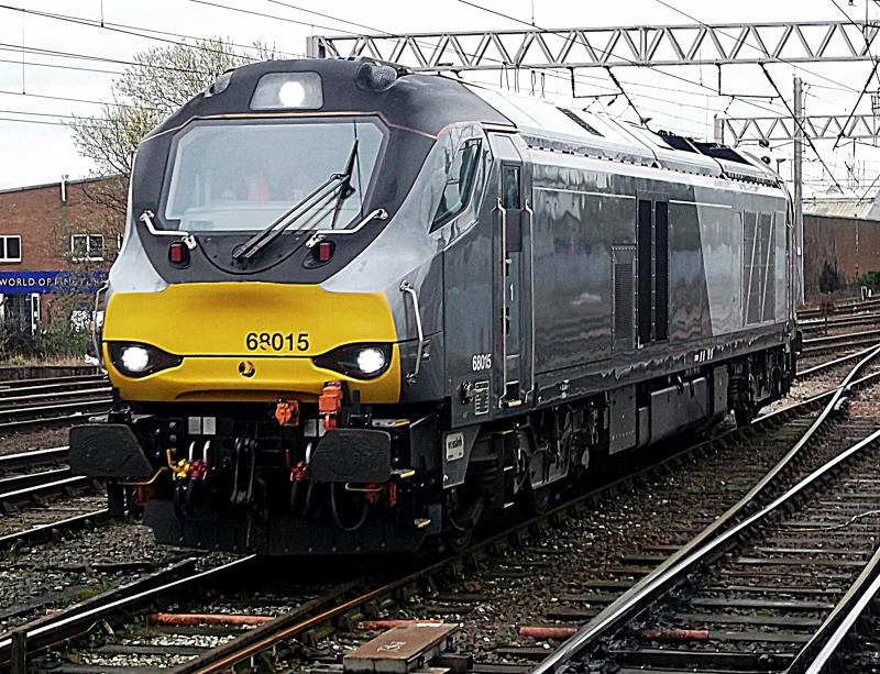 68015 at Carlisle: DRS 68015 in Chiltern Railways Livery, arrives at Carlisle on a staff training run from Carlisle to Crewe Gresty Bridge on Thursday 7th March 2019 Photo of 68015 at Carlisle