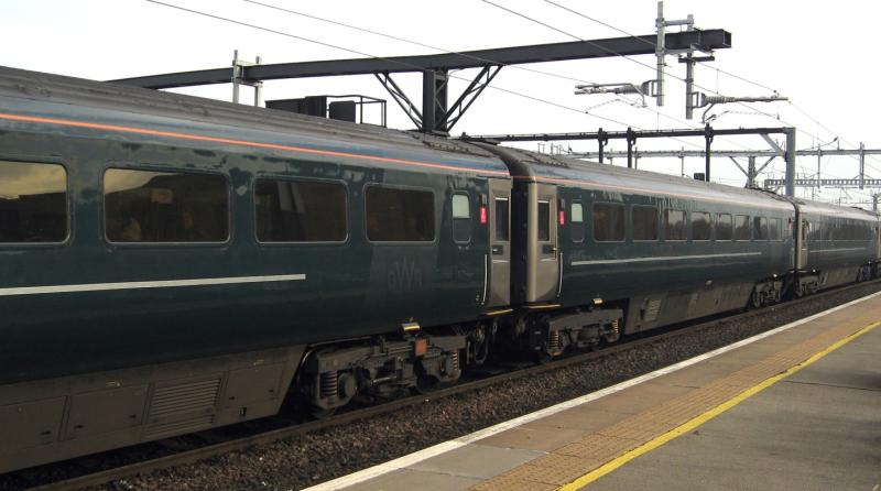 ex-GWR Green HST trailers: Former Great Western Railway HST trailer coaches TGS 44040 'D' & TSD 42299 'C' in set HA09, on a ScotRail Aberdeen to Glasgow service at Stirling, 22/02/2019. Photo of ex-GWR Green HST trailers