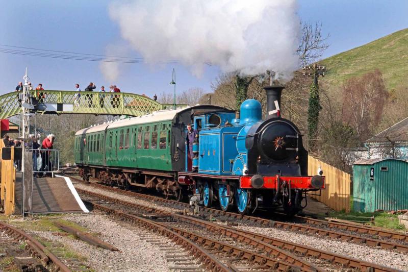 419 departure: 419 departs Corfe. The first coach is a Bulleid composite brake and the first coach to enter service at Swanage in August 1979. Photo by Andrew P.M. Wright Photo of 419 departure