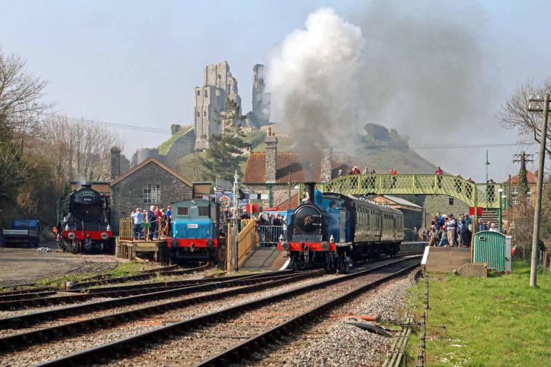 Into the yard: 419 leaves platform 1 to run into the two road yard at Corfe Castle. Photo by Andrew P.M. Wright Photo of Into the yard