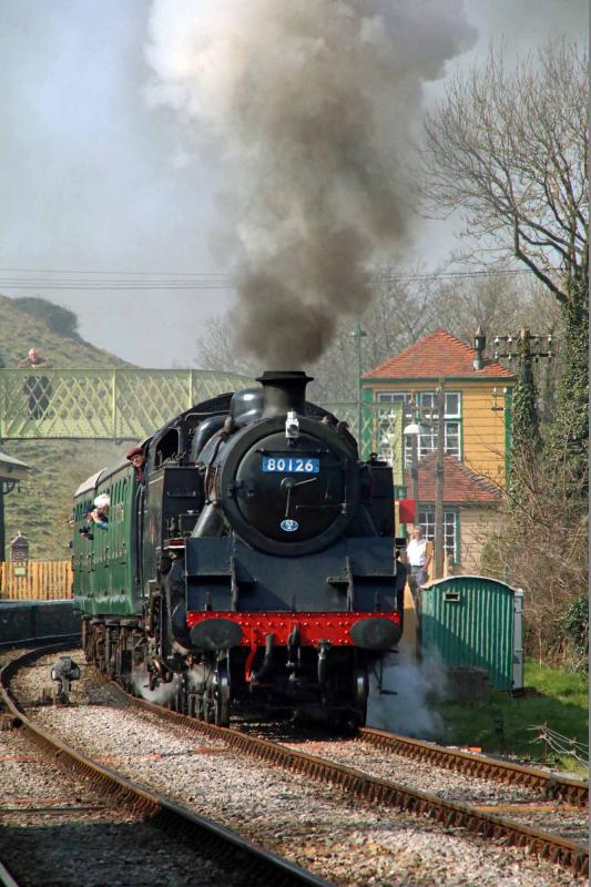 Identity crisis: 80126 gets away from Corfe station. Resident 4MT 80104 has been renumbered to make 419 feel a bit more at home. Photo by Andrew P.M. Wright Photo of Identity crisis