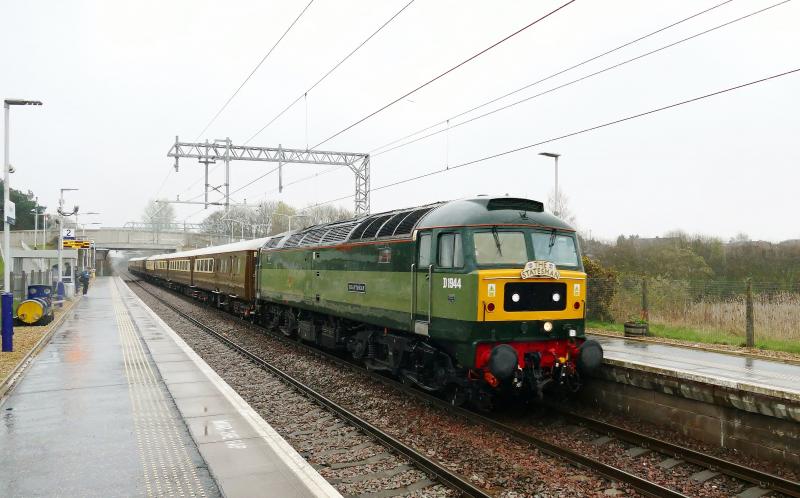 1Z47 Peterborough to Fort William 'West Highland Statesman' at Stepps.: D1944 with railtour at Stepps...47593 on rear...6-4-19. Photo of 1Z47 Peterborough to Fort William 'West Highland Statesman' at Stepps.