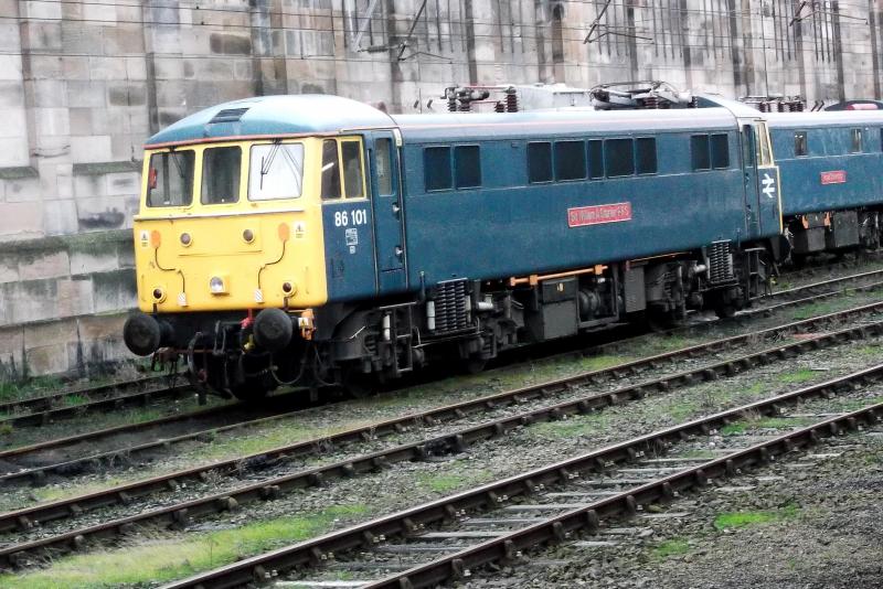 86101 at Carlisle: Wearing its original InterCity Blue Livery, 86101 waits at Carlisle for its next turn of duty on 4th December 2011 Photo of 86101 at Carlisle