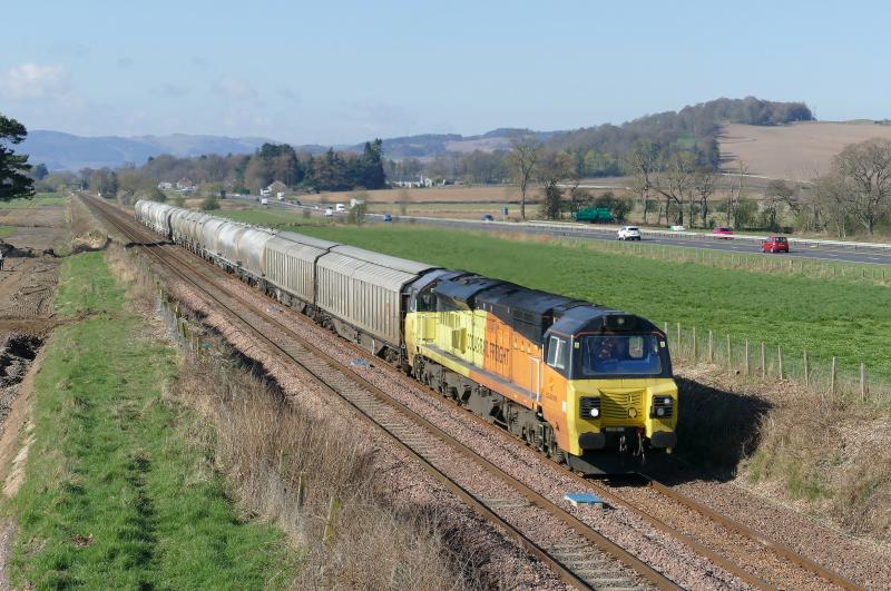 6A65 Oxwellmains to Aberdeen cement: 70815 with 6A65 at Ross Bridge Glendoick...10-4-19 Photo of 6A65 Oxwellmains to Aberdeen cement