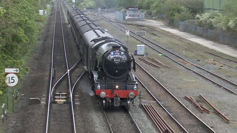 60103 GBX11 DAY 9, AT KINGSBURY: 60103 GBX11 DAY 9, AT KINGSBURY TAMORTH, RUNNING OVER 100 MINUTES LATE DUE TO TRESSPASSERS ON THE LINE. ( (DSC00133.JPG) Photo of 60103 GBX11 DAY 9, AT KINGSBURY