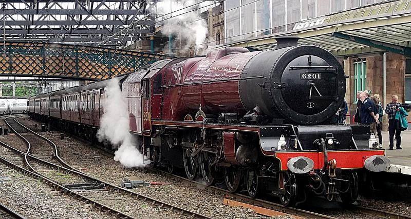 6201 at Carlisle: LMS 6201 Princess Elizabeth arrives at Carlisle, with the Dalesman from York on Tuesday 30th April 2019. Photo of 6201 at Carlisle