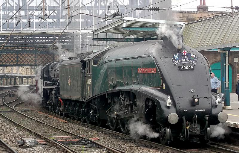 60009 at Carlisle: 60009 and 44871 arrives at Carlisle, with the Great Britain XII leg from Preston on Tuesday 30th April 2019. Photo of 60009 at Carlisle