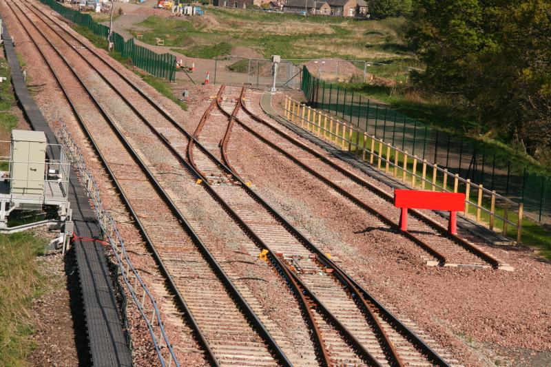 Blackford Highland Spring Connection 17/05/19: Close up of yard entrance from N stairs of new Panholes footbridge Photo of Blackford Highland Spring Connection 17/05/19