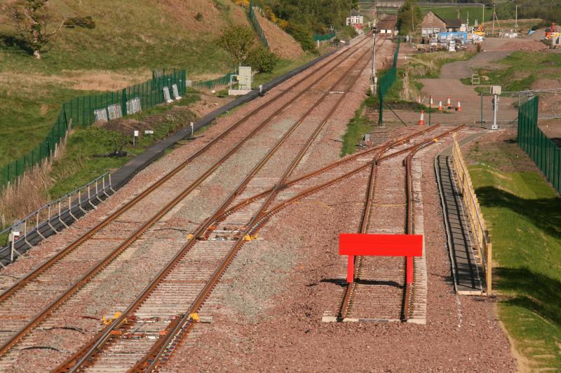 Blackford Highland Spring Connection 17/05/19: Close up of yard entry from S stairs of new Panholes footbridge. Signal inside fence is BK22. Photo of Blackford Highland Spring Connection 17/05/19