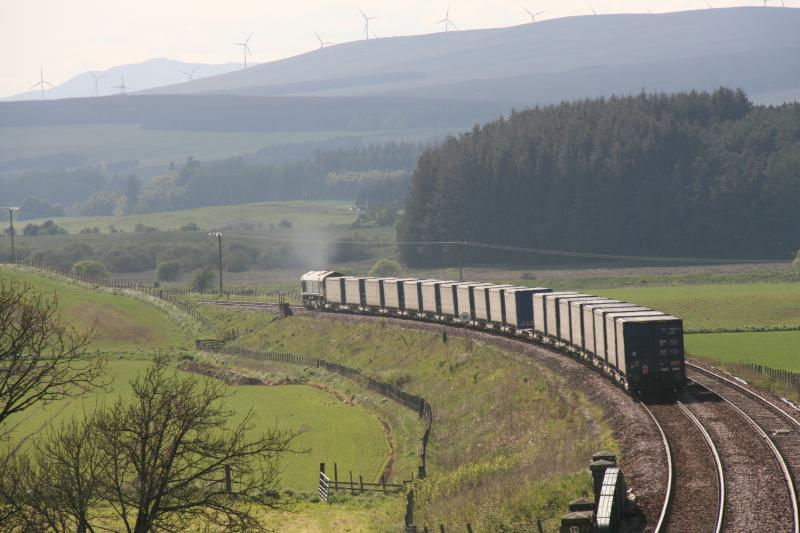 Blackford 4D47 17/05/19: Inverness to Mossend Intermodal with DRS 66304 heads toward Greenloaning. Taken from the new Panholes footbridge Photo of Blackford 4D47 17/05/19