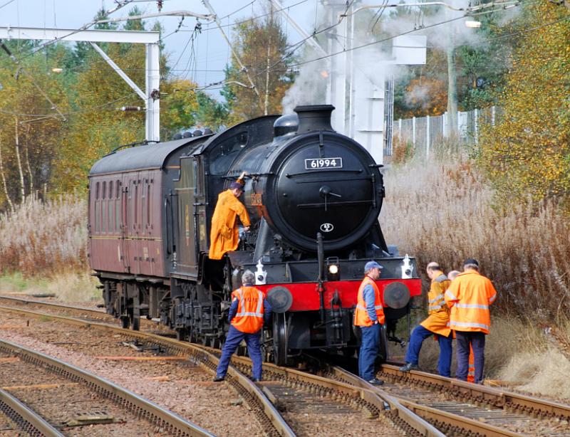 Rest Time: K4 has a rest in the loop @ Carstairs as the support crewe check out the loco and discuss there trip so far Photo of Rest Time