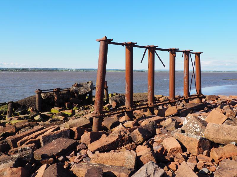 Solway Viaduct: A small part of the former Solway Viaduct still stands at the end of the embankment at Bowness-on-Solway. Photo of Solway Viaduct