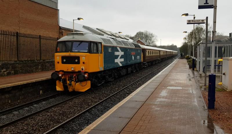 Photo of British Rail Large Logo Blue Class 47 47593 on the rear of the West Highland Statesman at Maryhill Station (06.04.19)