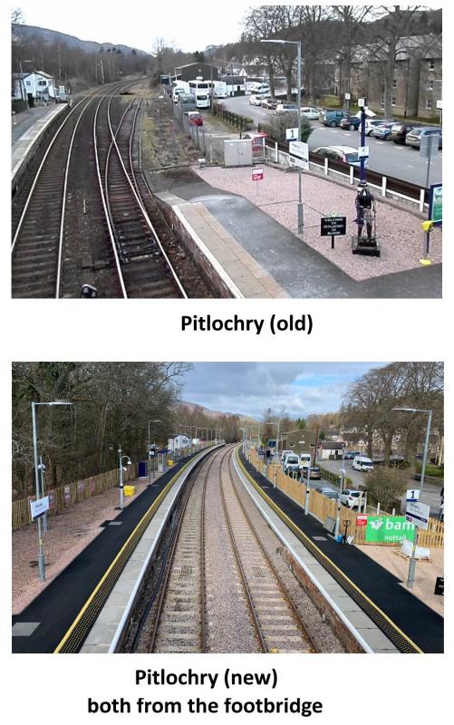 Pitlochry old & new: Pitlochry old and new layouts, from the footbridge Photo of Pitlochry old & new