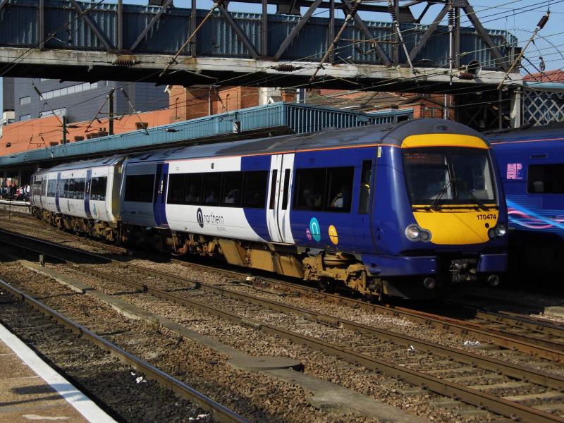 Former ScotRail 170474 Doncaster: Former ScotRail class 170474 at Doncaster on 23 July, now in Northern livery Photo of Former ScotRail 170474 Doncaster