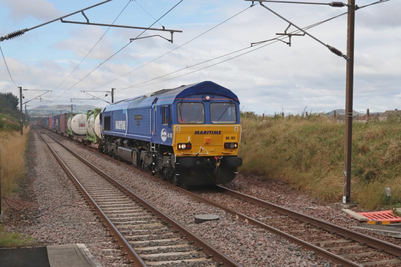 66162 Maritime Intermodal Five: 66162 on 4E96 07.05 Mossend to Tees Dock approaching Wallyford on 15/08/2019 Photo of 66162 Maritime Intermodal Five