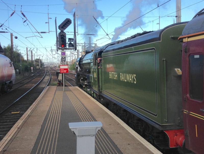 Brief Encounter: Footplate crew of 60163 exchange greetings with driver of
Virgin Pendolino; Haymarket, 07.09.2019 Photo of Brief Encounter