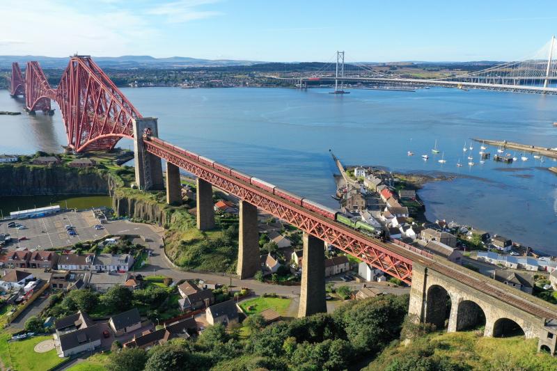 60163 Tornado with the northbound Aberdonian: Class A1 No.60163 Tornado crossing The Forth Bridge above North Queensferry with the northbound Aberdonian. Photo of 60163 Tornado with the northbound Aberdonian
