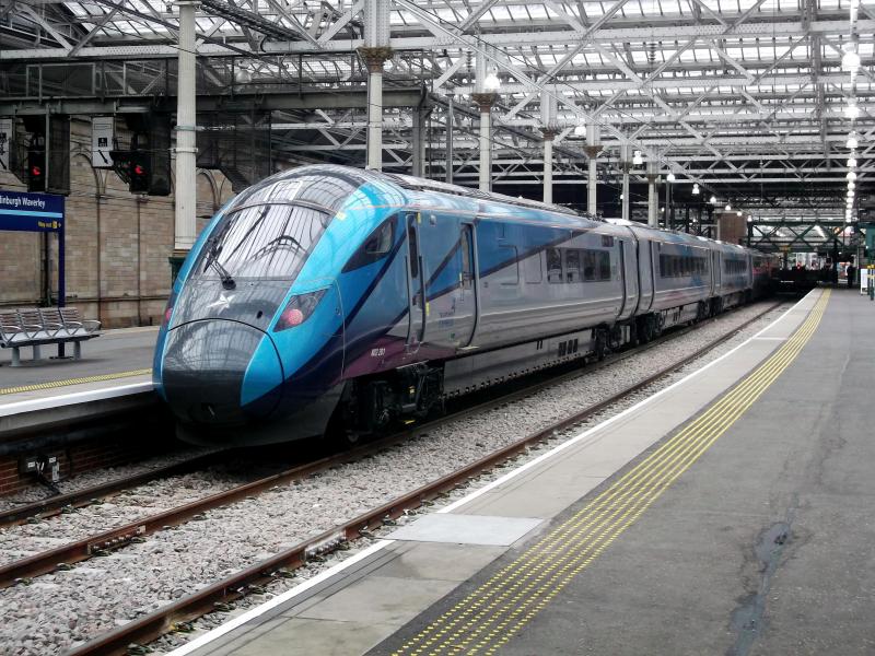 802201 at Edinburgh: Now branded TPE Nova 1 802201 waits at Edinburgh Waverley with 3N11 a training and Mileage accumulation run to Heaton on Thursday 19th September 2019. Photo of 802201 at Edinburgh