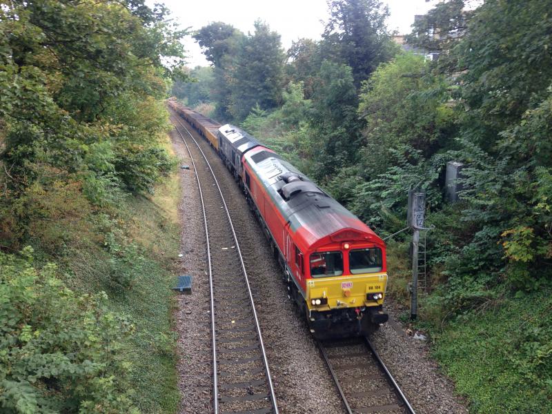 66104: DBC 66104 leads DRS 66301 KINGMOOR TMD on 06.20 Millerhill to Carlisle NY loaded ballast at Braid Avenue, Morningside
(Sub), running a whole 274 minutes late. 24.09.2019 Photo of 66104