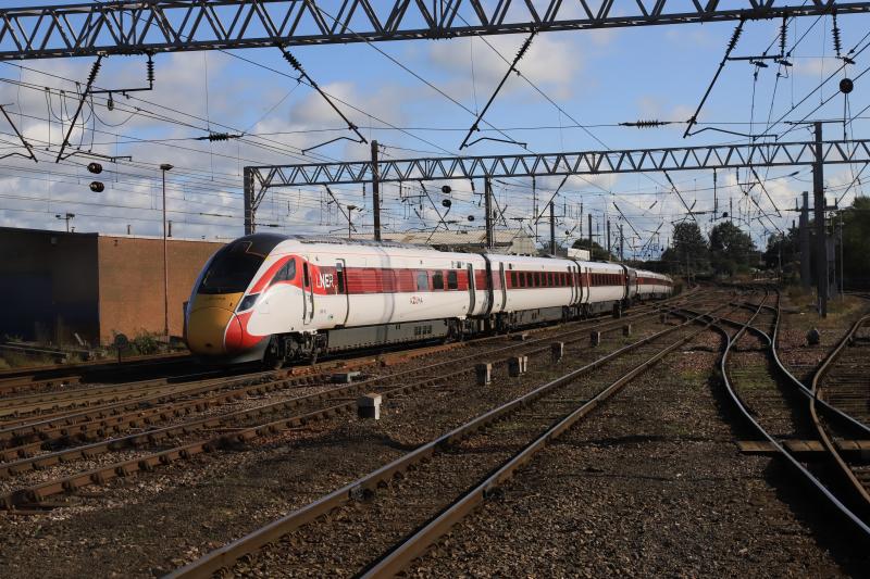 800102: 800102 leaving Carlisle on 1E21 13.42 Edinburgh to Kings Cross on 28/09/2019 Next year this will be common Photo of 800102