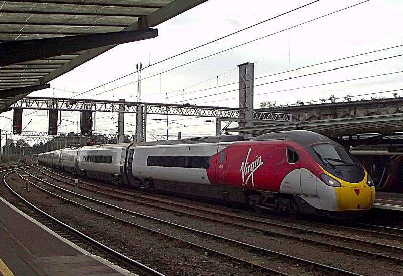 390040CRL.jpg: Wearing the latest Virgin Livery, Pendoloino 390040 arrives at Carlisle with a service from London Euston to Glasgow on Saturday 5th October 2019. Photo of 390040CRL.jpg