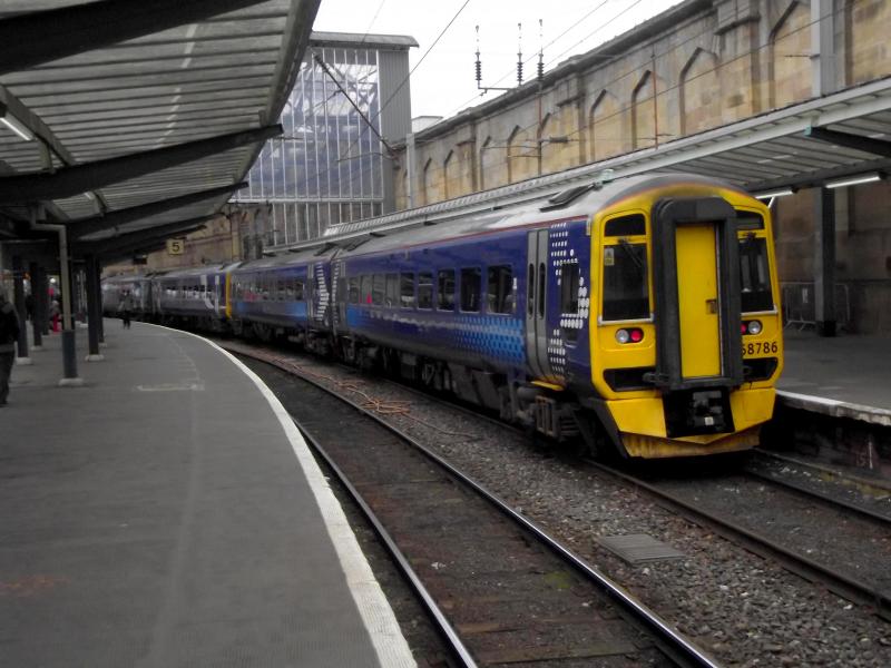 158786 at Carlisle: Suitably extended for a weekend, 158786, still wearing its Scot-Rail livery and 158817 wait at Carlisle to form a service to Leeds via Settle on Saturday 5th October 2019. Photo of 158786 at Carlisle