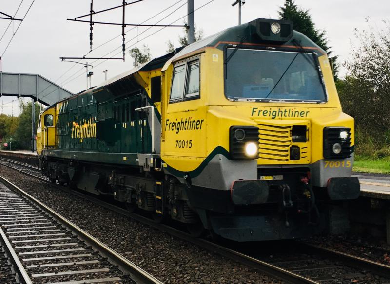 70015: Working from Carlisle North Yard to Grangemouth, seen at Holytown on 06/10/2019. Photo of 70015