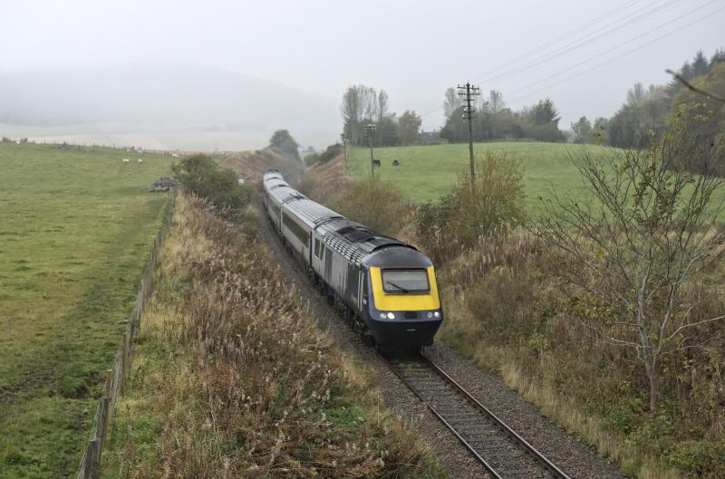 43169-033 (1).jpg: APPROACHING LEITH HALL WITH 11.02 INVERNESS -ABERDEEN ON 15.10.19.
THE REFURBISHED SETS APPEAR TO KEEP GOOD TIME. Photo of 43169-033 (1).jpg