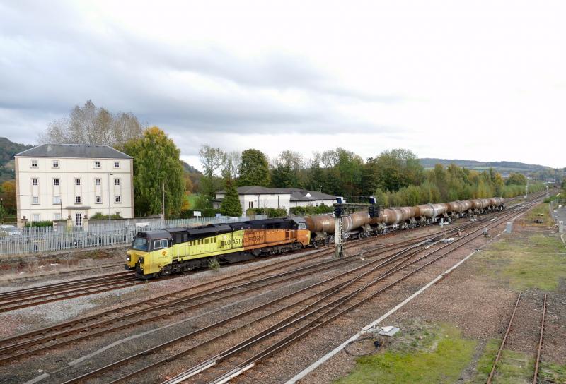 Photo of 70816 with Workington to Aberdeen tanks at Perth..17-10-19.