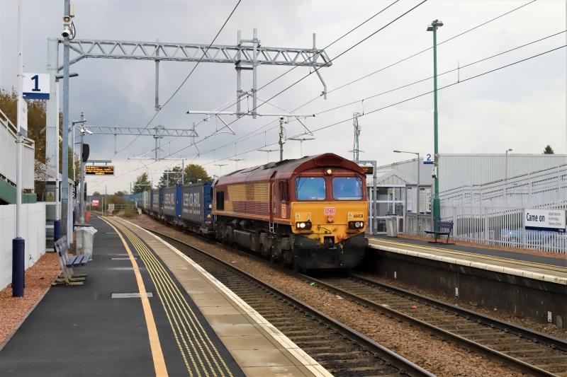 4A13: 66031 on 4A13 12.22 Grangemouth to Aberdeen Craiginches passing through Camelon Station on 18/10/2019 Photo of 4A13
