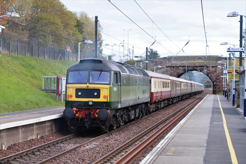 1Z94: D1924 on the rear of 1Z94 08.16 Inverness to Stevenage approaching Musselburgh Station 0n 21/10/2019 47593 leading Photo of 1Z94