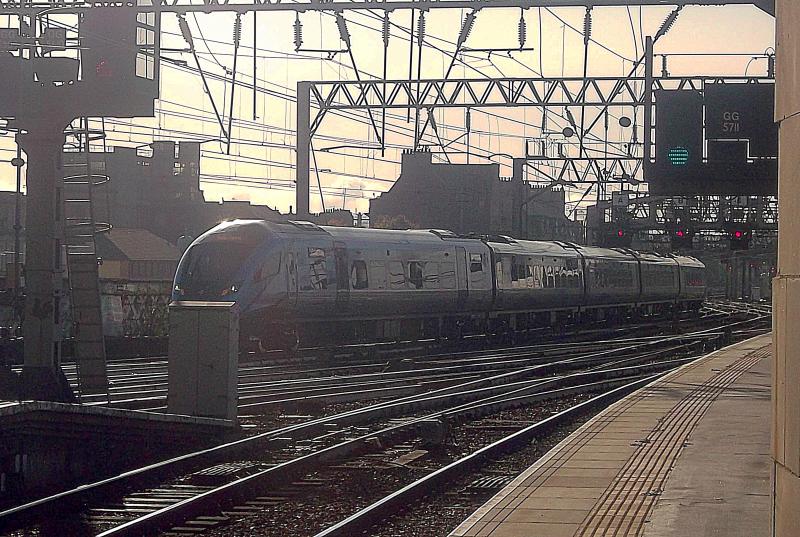 397007 at Glasgow Central: TPE Nova 3 397007 arrives at Glasgow Central with 5S41, a Staff training and mileage accumulation run from Preston on Wednesday 30th October 2019. Photo of 397007 at Glasgow Central