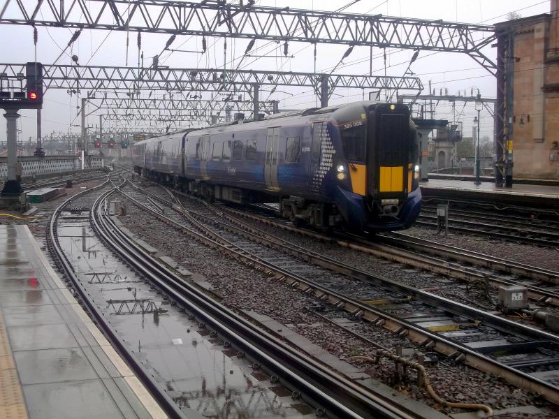 385008 at Glasgow Central: The new scene at Glasgow Central. ScotRail Express 385008 arrives at Glasgow Central with a service from Lanark on Monday 25th November 2019 Photo of 385008 at Glasgow Central