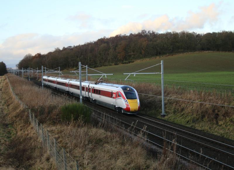 Azuma 5Q69: Azuma 800210 5Q69 Inverness -- Doncaster passing Plean 6.12.19 Photo of Azuma 5Q69