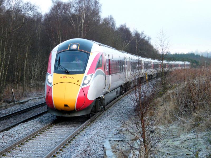 Azuma @ Gleneagles - 18.12.19: '1E13', Inverness to London Kings Cross, running 13 minutes late, on a very frosty but partly overcast morning. Photo of Azuma @ Gleneagles - 18.12.19