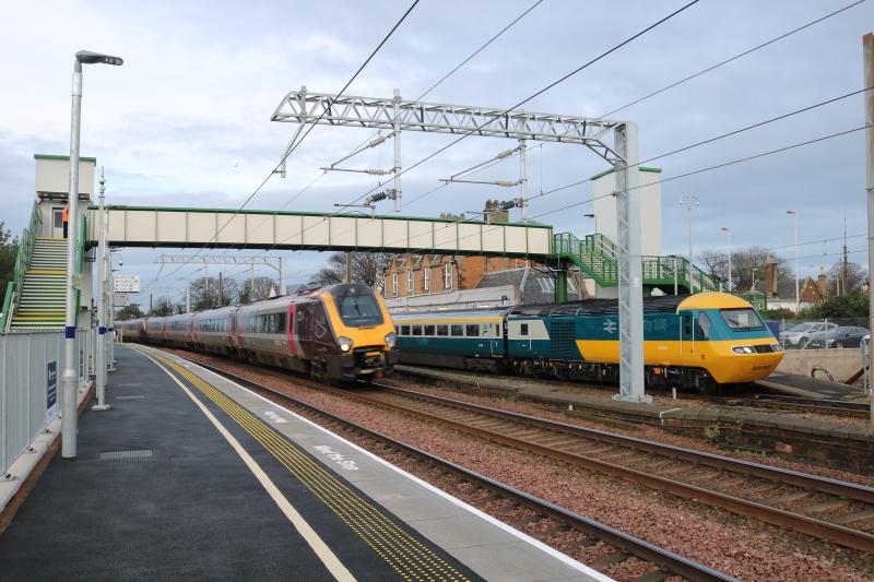 The old and the not so new: The 1V58 Glasgow Central - Penzance Crosscountry service passes the HST farewell railtour at Dunbar on 20th December 2019. Photo of The old and the not so new