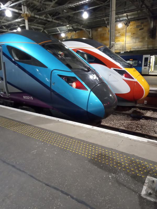 801220 and 802215 Waverley 17/02/20: TPE 802215 and LNER 801220 awaiting their next duties in platforms 5 & 6 at Waveley Photo of 801220 and 802215 Waverley 17/02/20